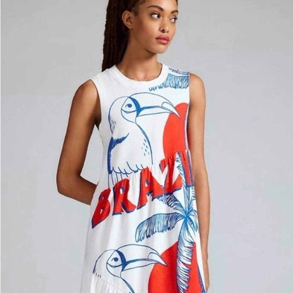 Farm Rio White Tropical 'Brazil' Graphic Sleeveless Dress